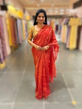 Red chanderi Tissue saree with designer tissue blouse