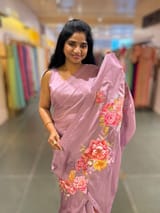 Dark Lilac Designer Chinnon & Satin Fusion Saree SS5034
