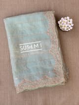 Mint Pure Organza Saree with heavy Handwork