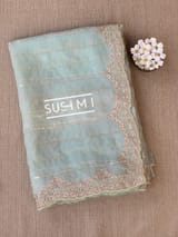 Mint Pure Organza Saree with heavy Handwork