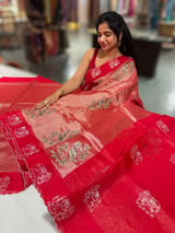 Red Premium Handloom Designer Tissue saree with exquisite embroidery