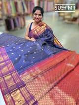 Midnight Blue Vintage Checks Kanjeevaram Saree : S62F118