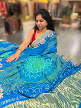 Copper Sulphate Blue Designer Rai Bandhej Saree With Embroidered Border SS50485