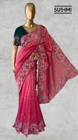 Ruby Pink Banarasi Jute Tissue stripes saree DSCL042