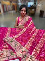 Fuschia Pink bandhej saree with embroidery : S62F205