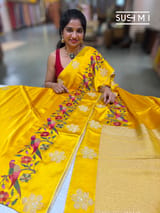 Yellow mashru Saree with embroidery : S62F141