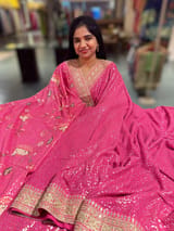 Rose Pink Georgette Sequence saree with sabhyasachi borders and printed blouse SS50514
