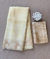 Pastel Yellow Organza Saree with tissue cutwork Rose border