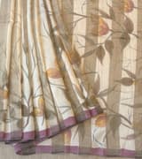 Mul silk tissue stripes handloom saree with handpainting