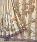 Mul silk tissue stripes handloom saree with handpainting
