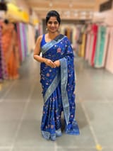 Royal Blue Mashru Banaras with petite Point embroidery SS5008