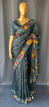 Elephant Grey Pure Handloom Tussar Saree