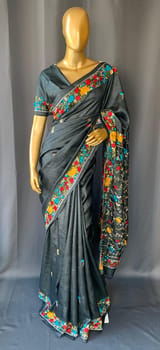 Elephant Grey Pure Handloom Tussar Saree