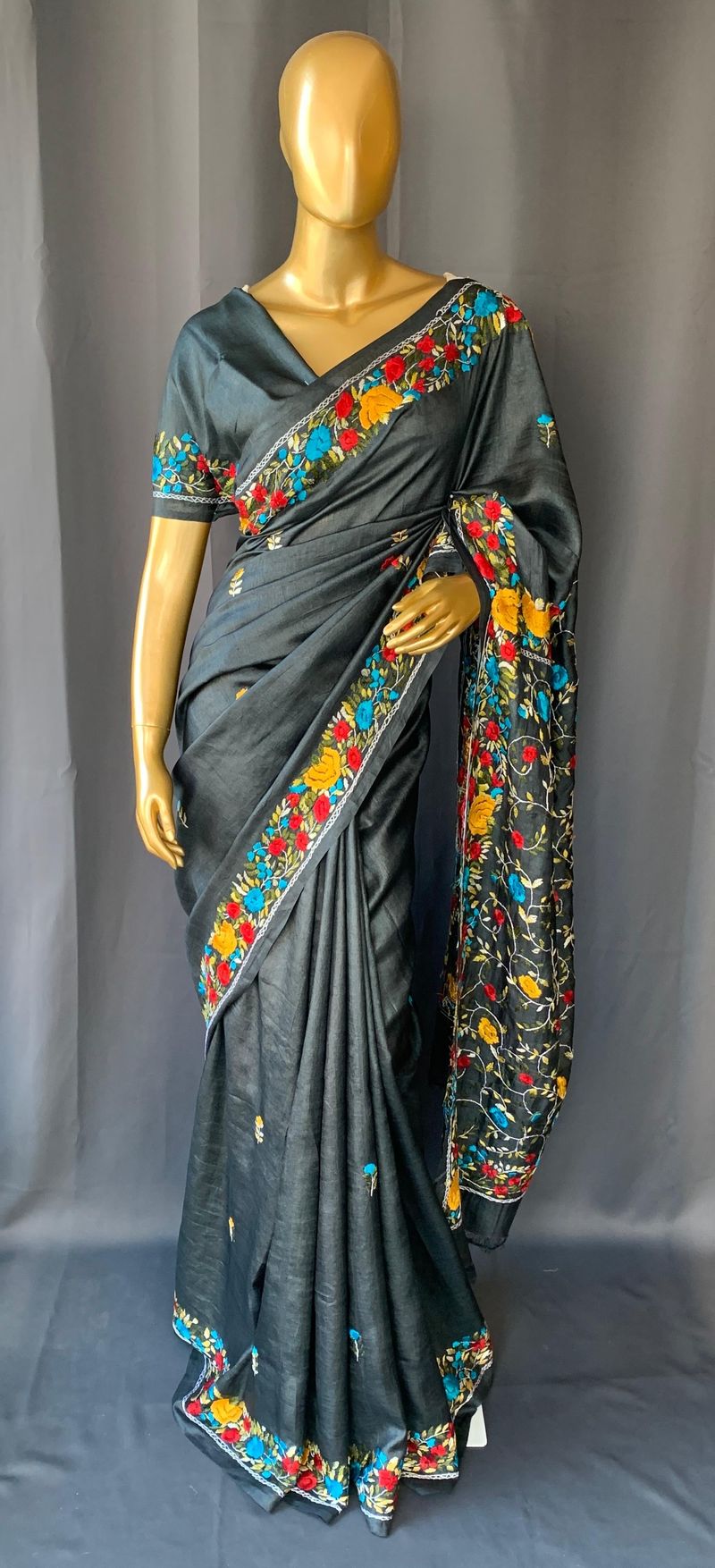 Elephant Grey Pure Handloom Tussar Saree