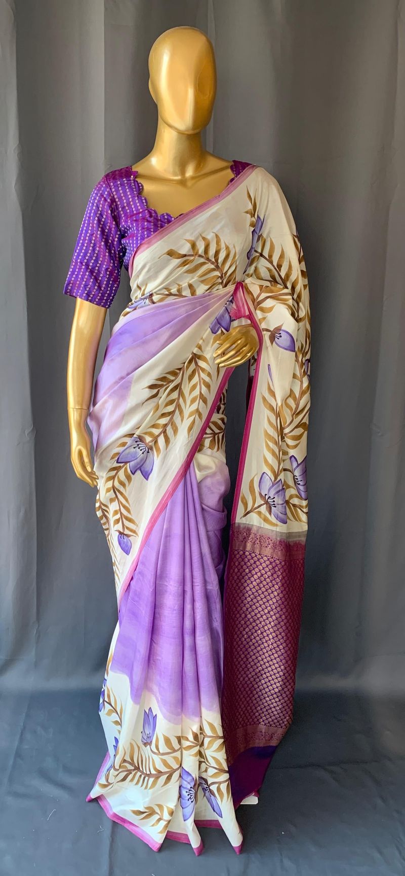 Pure silk Saree with hand paint