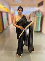 Black Georgette Saree with zigzag pattern badla sequnce : S62F080