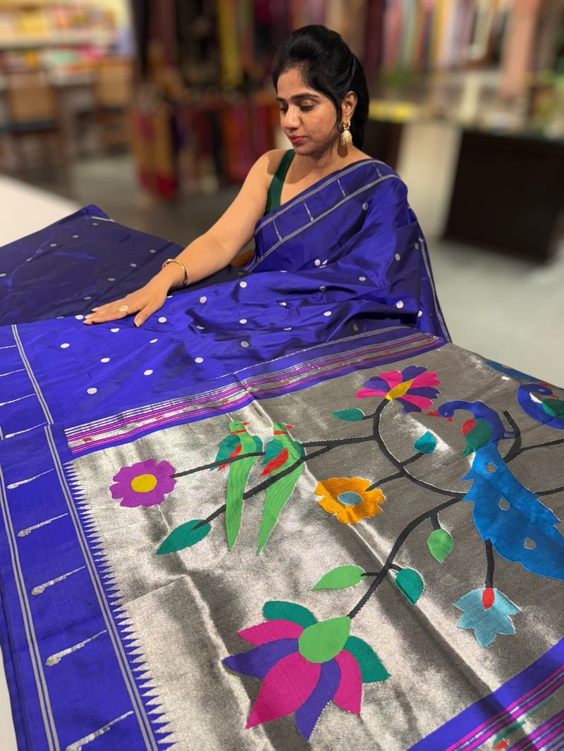 Purplish BluePure handloom paithani silk saree with single muniya border SS50378