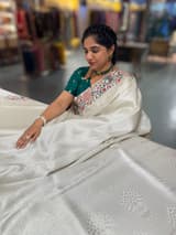 Half White Banarasi  brocade Silk Saree with Petite Point Embroidered Border. SS5086