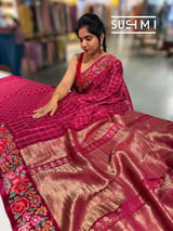 Ruby Pink Mysore Silk Saree with petitepoint embroidery S62110