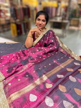 Wine Pure handloom Banarasi Tissue saree