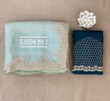 Mint Pure Organza Saree with heavy Handwork