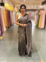 Brown Handloom Mul Tissue Stripes Saree with fusion blouse