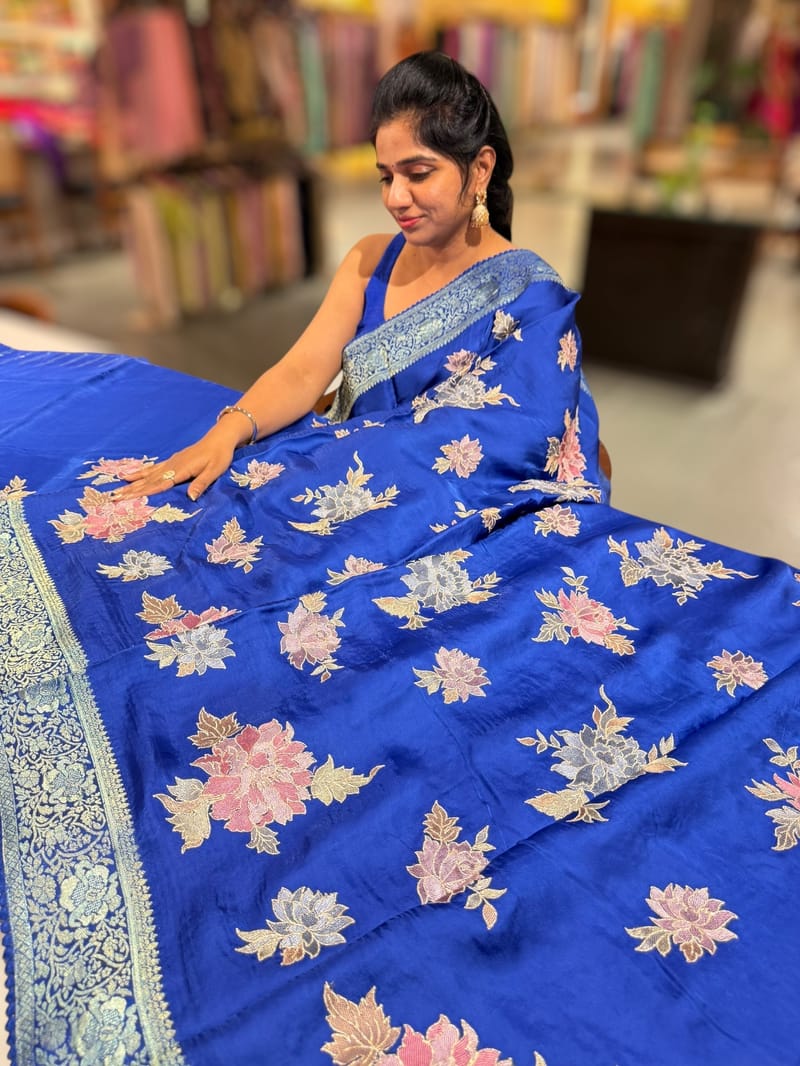 Royal Blue Mashru Banaras with embroidery SS5011