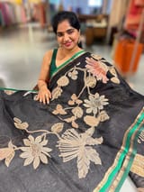 Black Designer Organza with Tissue applique work