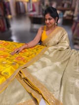 Mint & Yellow Combo Banarasi Tissue Brocade saree SS50218