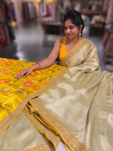 Mint & Yellow Combo Banarasi Tissue Brocade saree SS50218