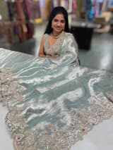 Pastel Blue tissue saree with heavy handwork SS50244