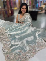 Pastel Blue tissue saree with heavy handwork SS50244