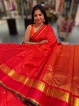 Orangish Red Vaira Oosi Checks Vintage Kanjeevaram Saree