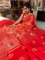 Red Banarasi Silk Tissue stripes Saree with embroidery SS50615
