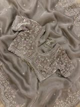 Greyish silver Crush Tissue handwork Saree SS50245