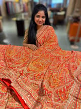 Orange Designer Printed Crepe Silk Saree