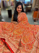 Orange Designer Printed Crepe Silk Saree