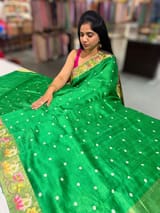 Parrot Green Raw Silk Saree with Pythani inspired Embroidery