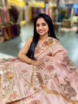 Nude Pink Pure Organza Applique Work Saree