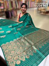 Emerald Green Banarasi Handloom Dupion Rawsilk Saree : S62F107