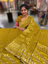 Mustard Handloom Mul Tissue Stripes Saree with fusion blouse SS50409