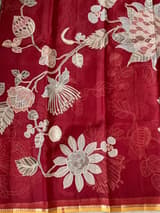 Maroon Designer Organza with Tissue applique work