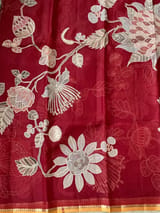 Maroon Designer Organza with Tissue applique work