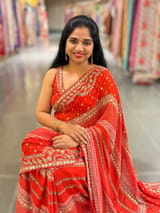 Orangish Red Kareena Inspired Gorgette Saree with allover mirrors SS5039