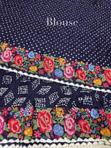 Midnight Blue Pure Gajji Silk Rai bandhej Saree with petite point embroidery