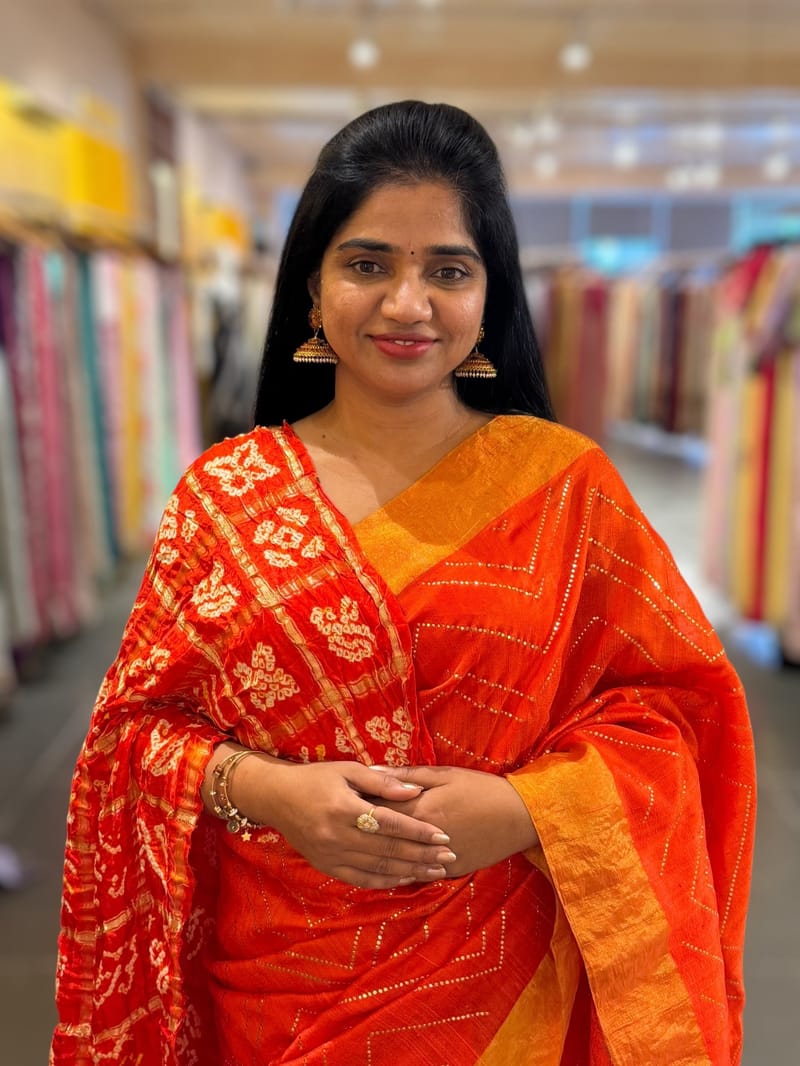Orange Dhupion Raw Silk Saree with Gharchola bandhini blouse SS55490