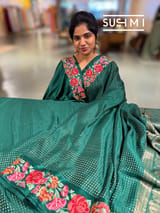 Bottle Green Mysore Silk Saree with petitepoint embroidery S62107