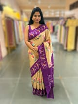 Chickoo & Purple combo Printed ikkath Patola saree
