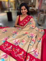 Chickoo & Red combo Printed ikkath Patola saree