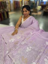 Lilac Organza Saree With Tissue Applique Work